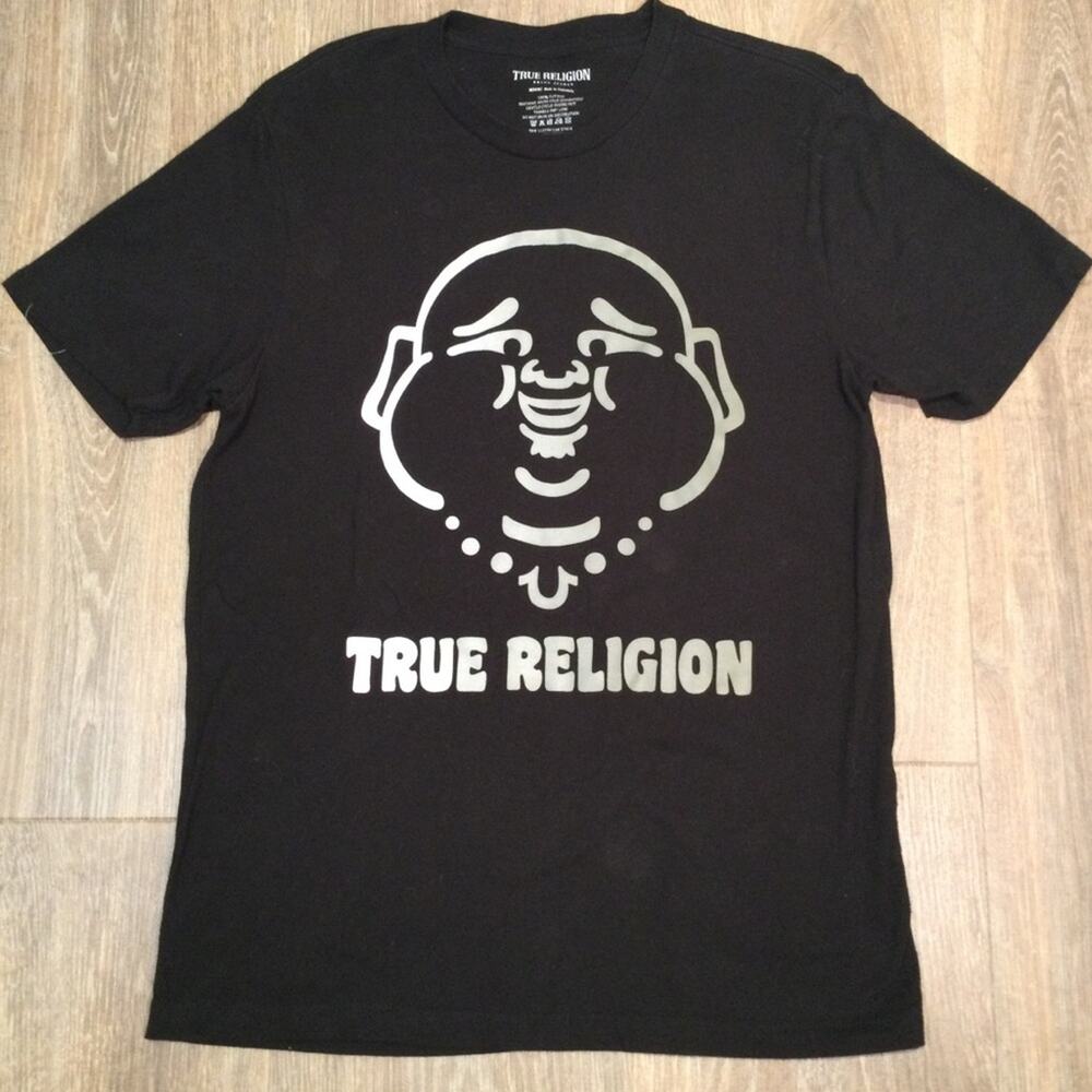 True Religion Ombre Face Short Sleeve Mens Blacj Graphic T-Shirt Sz. M